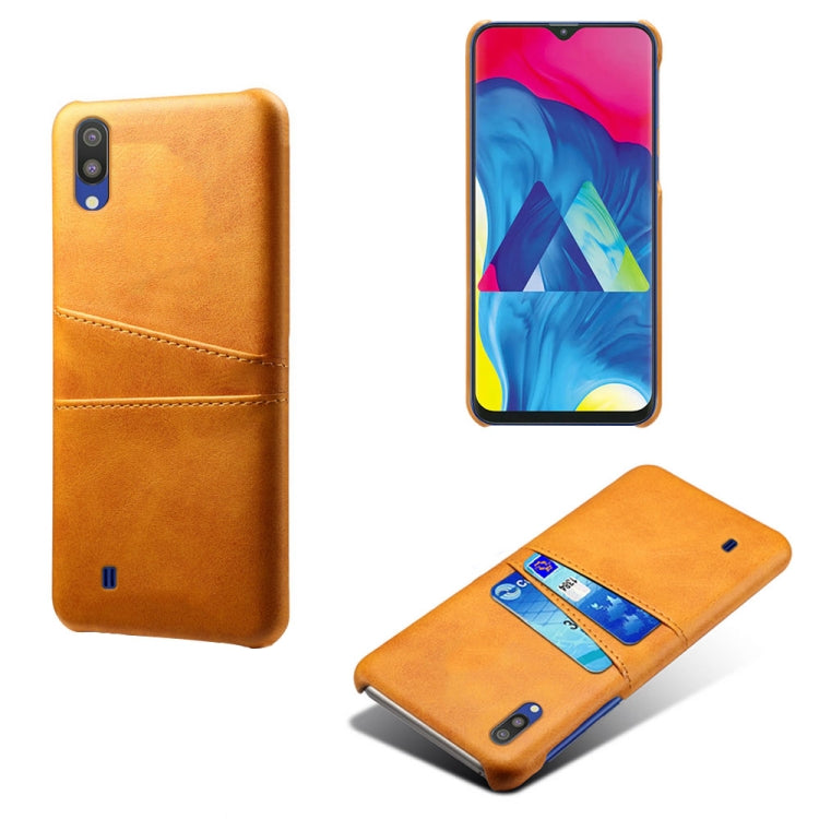 For Samsung Galaxy M10 Calf Texture PC + PU Leather Back Cover Shockproof Case with Dual Card Slots