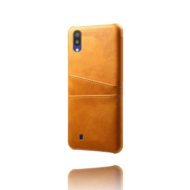 For Samsung Galaxy M10 Calf Texture PC + PU Leather Back Cover Shockproof Case with Dual Card Slots