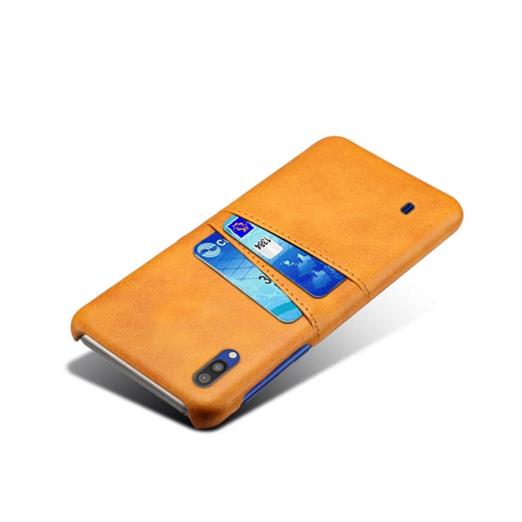 For Samsung Galaxy M10 Calf Texture PC + PU Leather Back Cover Shockproof Case with Dual Card Slots