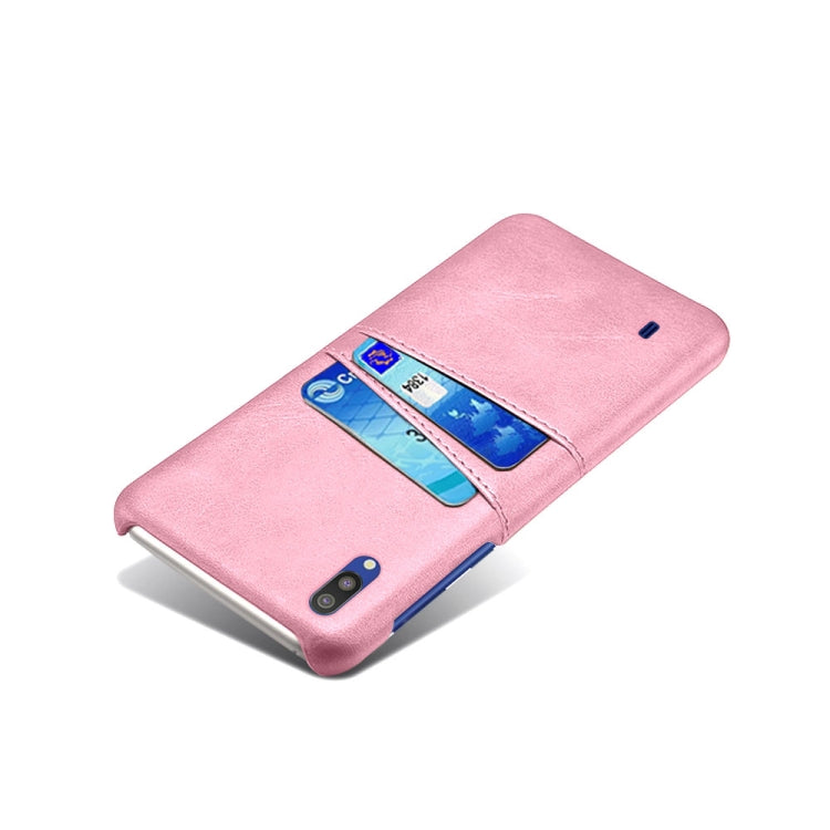 For Samsung Galaxy M10 Calf Texture PC + PU Leather Back Cover Shockproof Case with Dual Card Slots