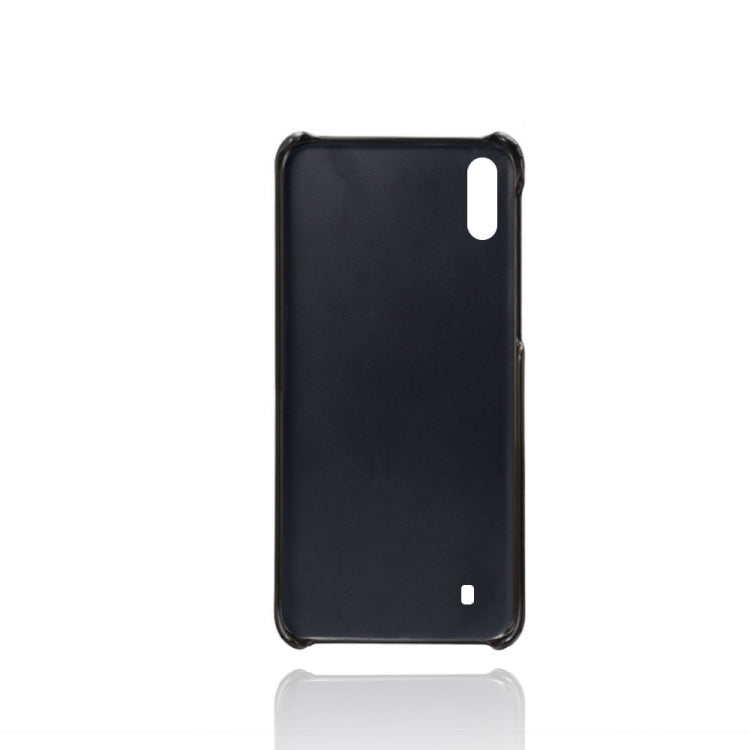 For Samsung Galaxy M10 Calf Texture PC + PU Leather Back Cover Shockproof Case with Dual Card Slots