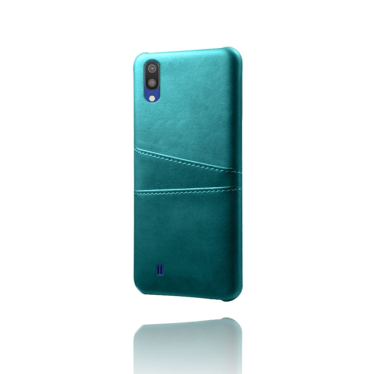 For Samsung Galaxy M10 Calf Texture PC + PU Leather Back Cover Shockproof Case with Dual Card Slots