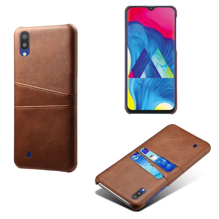 For Samsung Galaxy M10 Calf Texture PC + PU Leather Back Cover Shockproof Case with Dual Card Slots