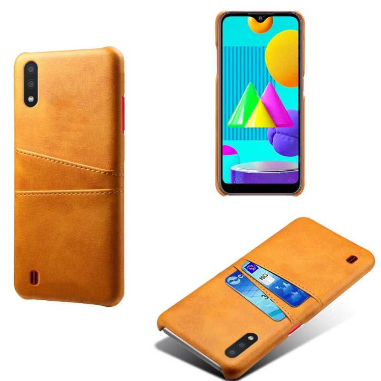 For Samsung Galaxy M01 Calf Texture PC + PU Leather Back Cover Shockproof Case with Dual Card Slots