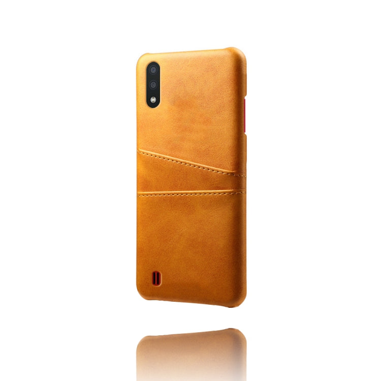 For Samsung Galaxy M01 Calf Texture PC + PU Leather Back Cover Shockproof Case with Dual Card Slots