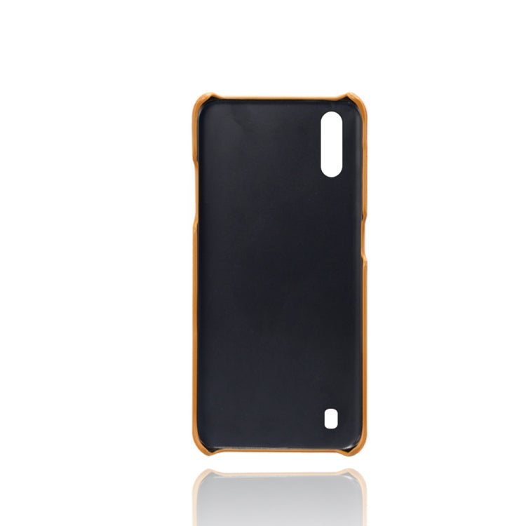 For Samsung Galaxy M01 Calf Texture PC + PU Leather Back Cover Shockproof Case with Dual Card Slots