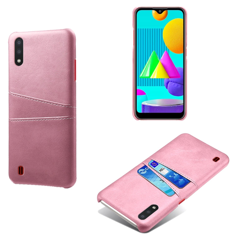 For Samsung Galaxy M01 Calf Texture PC + PU Leather Back Cover Shockproof Case with Dual Card Slots