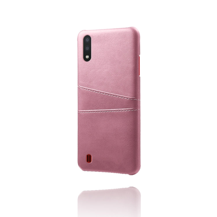 For Samsung Galaxy M01 Calf Texture PC + PU Leather Back Cover Shockproof Case with Dual Card Slots