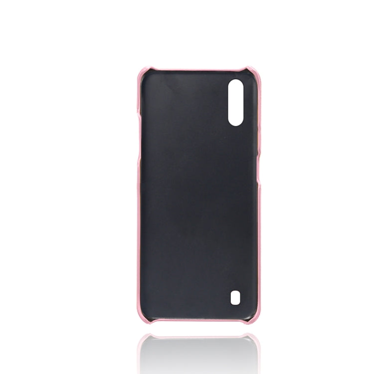 For Samsung Galaxy M01 Calf Texture PC + PU Leather Back Cover Shockproof Case with Dual Card Slots