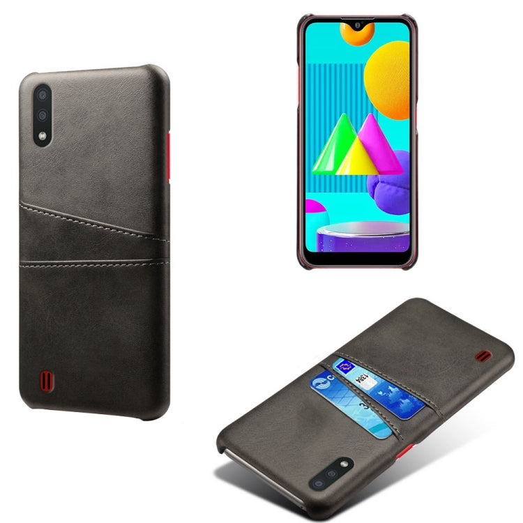 For Samsung Galaxy M01 Calf Texture PC + PU Leather Back Cover Shockproof Case with Dual Card Slots