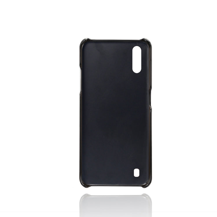 For Samsung Galaxy M01 Calf Texture PC + PU Leather Back Cover Shockproof Case with Dual Card Slots