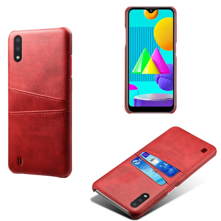 For Samsung Galaxy M01 Calf Texture PC + PU Leather Back Cover Shockproof Case with Dual Card Slots