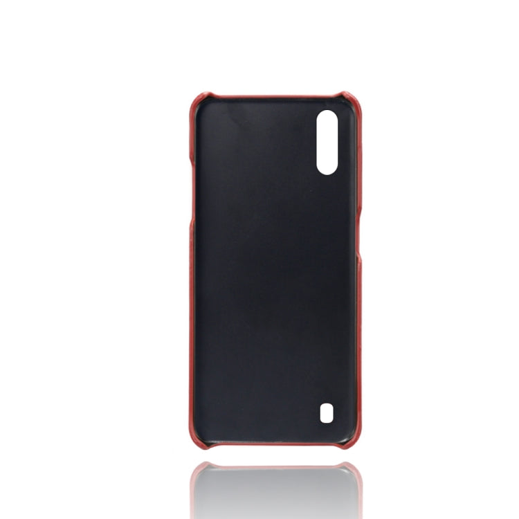 For Samsung Galaxy M01 Calf Texture PC + PU Leather Back Cover Shockproof Case with Dual Card Slots