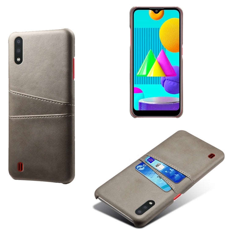 For Samsung Galaxy M01 Calf Texture PC + PU Leather Back Cover Shockproof Case with Dual Card Slots