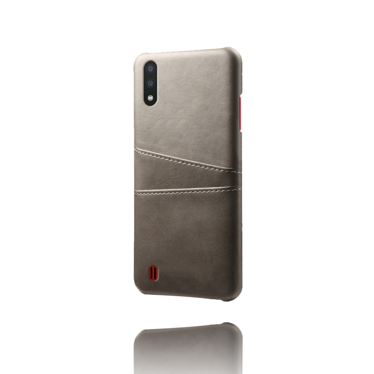 For Samsung Galaxy M01 Calf Texture PC + PU Leather Back Cover Shockproof Case with Dual Card Slots
