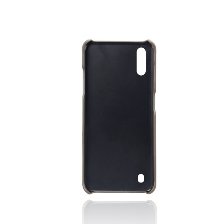 For Samsung Galaxy M01 Calf Texture PC + PU Leather Back Cover Shockproof Case with Dual Card Slots