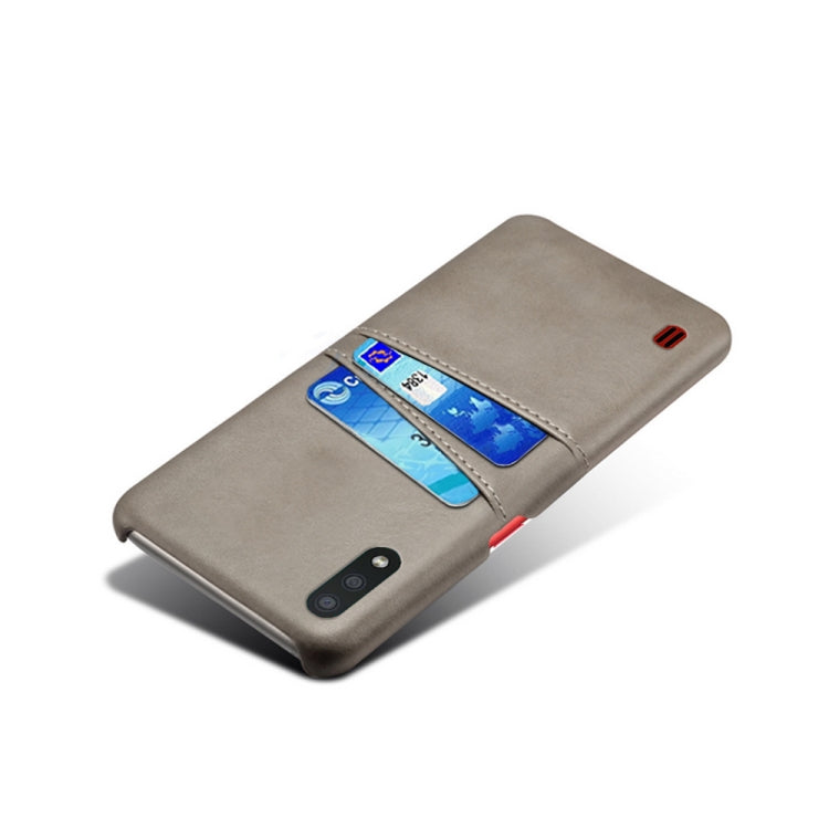 For Samsung Galaxy M01 Calf Texture PC + PU Leather Back Cover Shockproof Case with Dual Card Slots