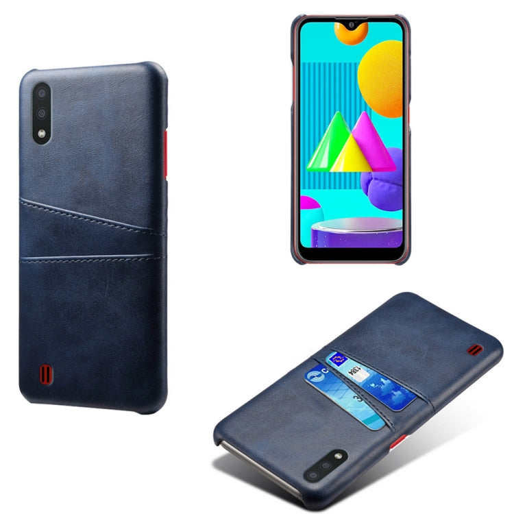 For Samsung Galaxy M01 Calf Texture PC + PU Leather Back Cover Shockproof Case with Dual Card Slots