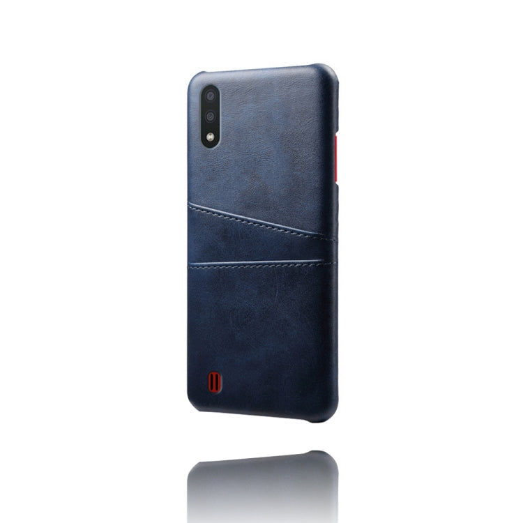 For Samsung Galaxy M01 Calf Texture PC + PU Leather Back Cover Shockproof Case with Dual Card Slots