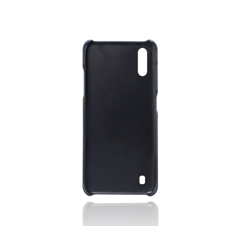 For Samsung Galaxy M01 Calf Texture PC + PU Leather Back Cover Shockproof Case with Dual Card Slots