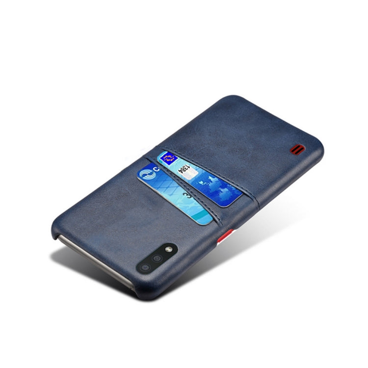 For Samsung Galaxy M01 Calf Texture PC + PU Leather Back Cover Shockproof Case with Dual Card Slots
