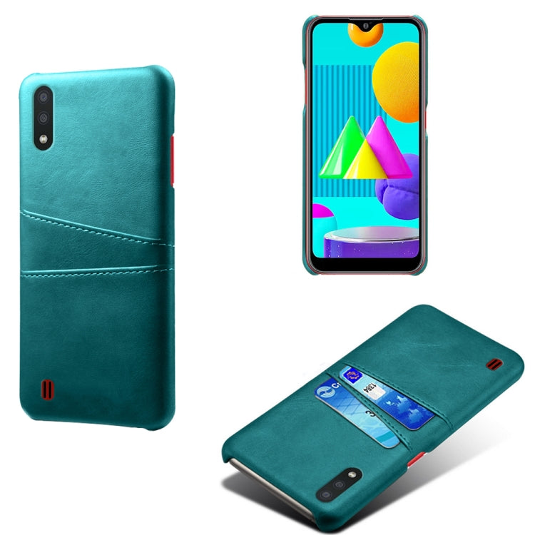 For Samsung Galaxy M01 Calf Texture PC + PU Leather Back Cover Shockproof Case with Dual Card Slots