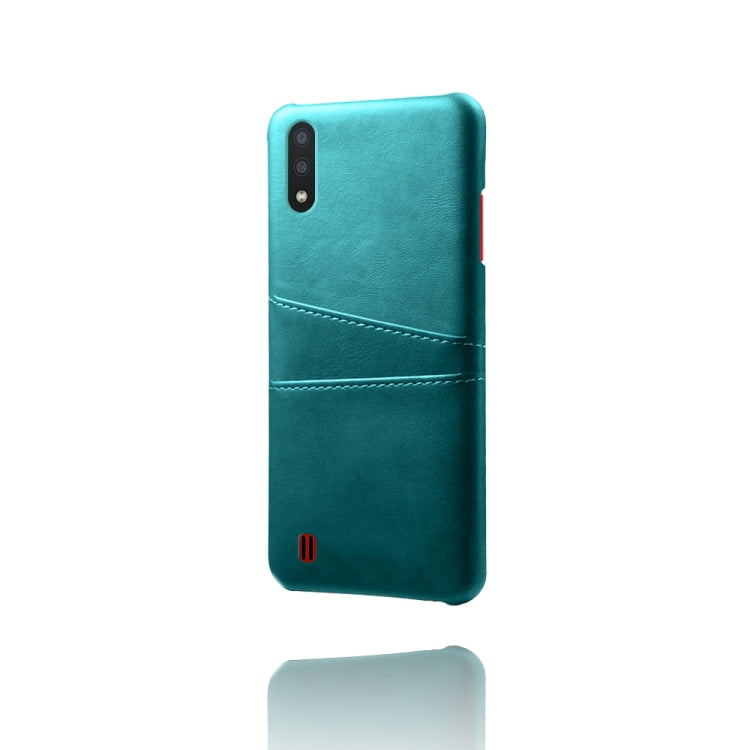 For Samsung Galaxy M01 Calf Texture PC + PU Leather Back Cover Shockproof Case with Dual Card Slots