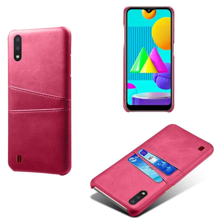 For Samsung Galaxy M01 Calf Texture PC + PU Leather Back Cover Shockproof Case with Dual Card Slots