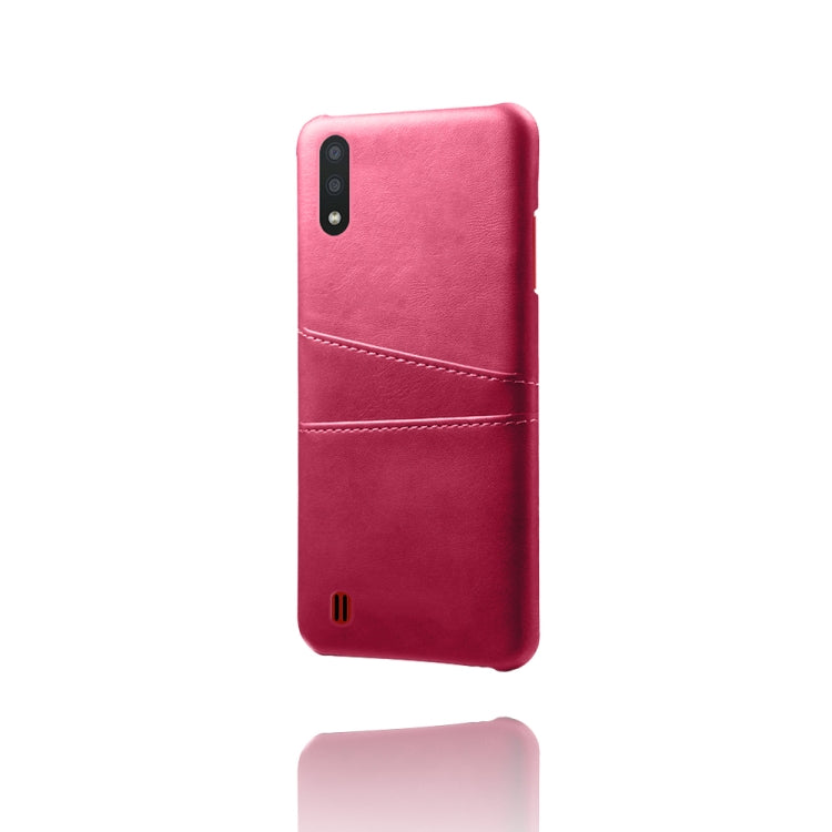For Samsung Galaxy M01 Calf Texture PC + PU Leather Back Cover Shockproof Case with Dual Card Slots