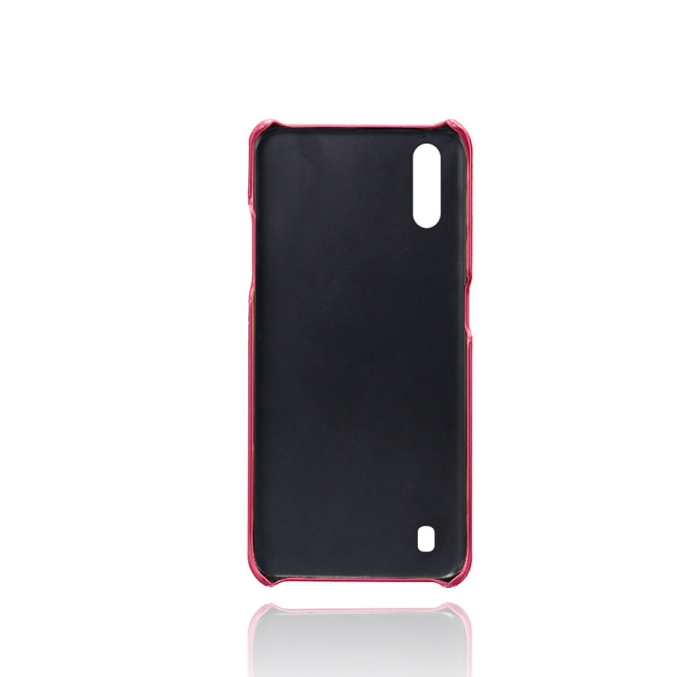 For Samsung Galaxy M01 Calf Texture PC + PU Leather Back Cover Shockproof Case with Dual Card Slots