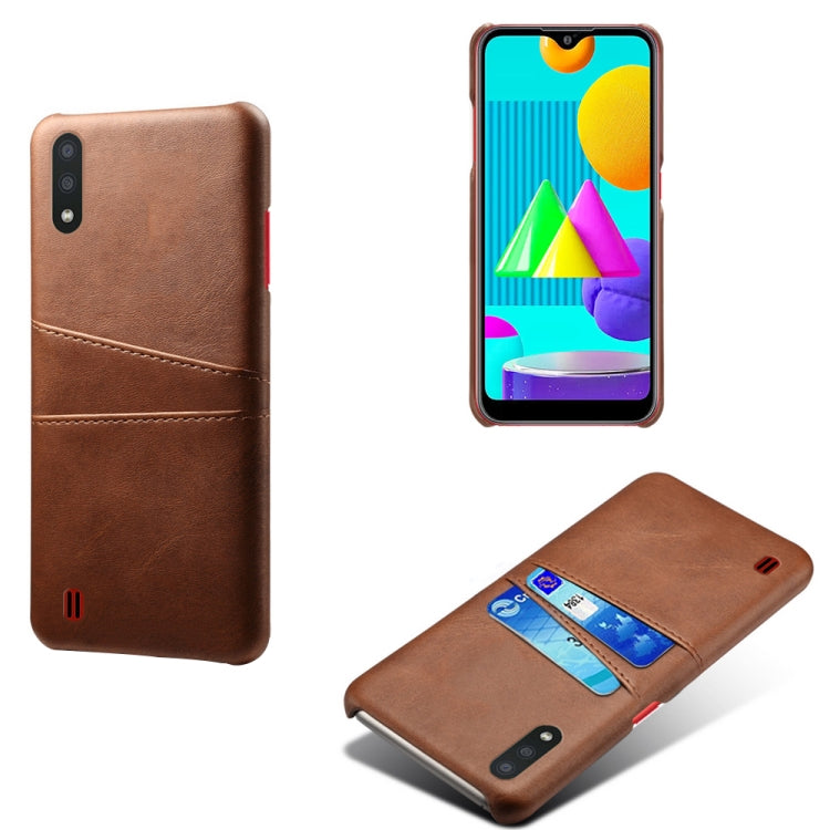 For Samsung Galaxy M01 Calf Texture PC + PU Leather Back Cover Shockproof Case with Dual Card Slots