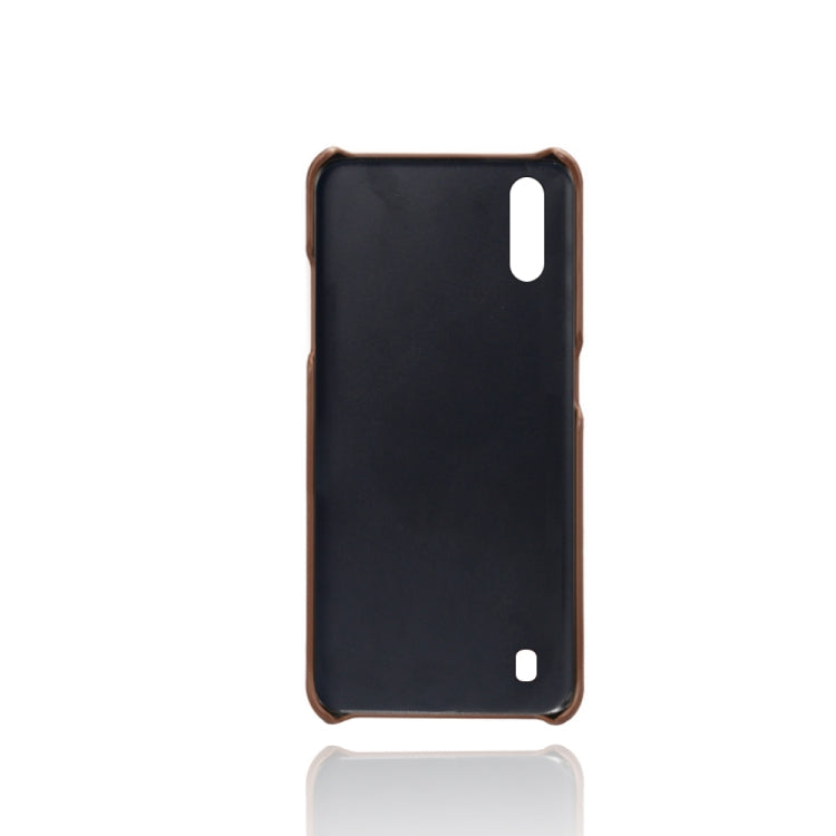 For Samsung Galaxy M01 Calf Texture PC + PU Leather Back Cover Shockproof Case with Dual Card Slots