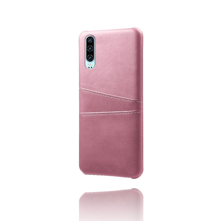 For Huawei P30 Calf Texture PC + PU Leather Back Cover Shockproof Case with Dual Card Slots