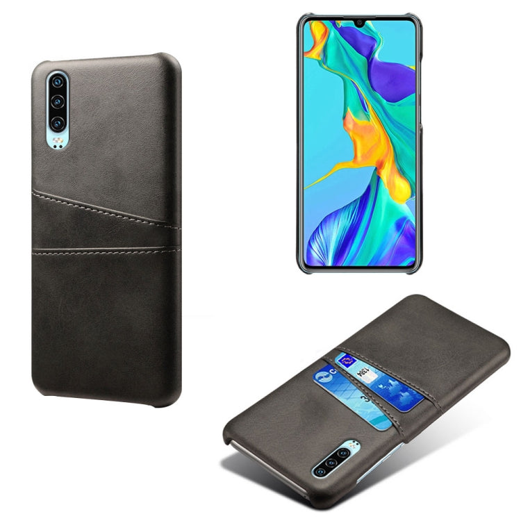 For Huawei P30 Calf Texture PC + PU Leather Back Cover Shockproof Case with Dual Card Slots