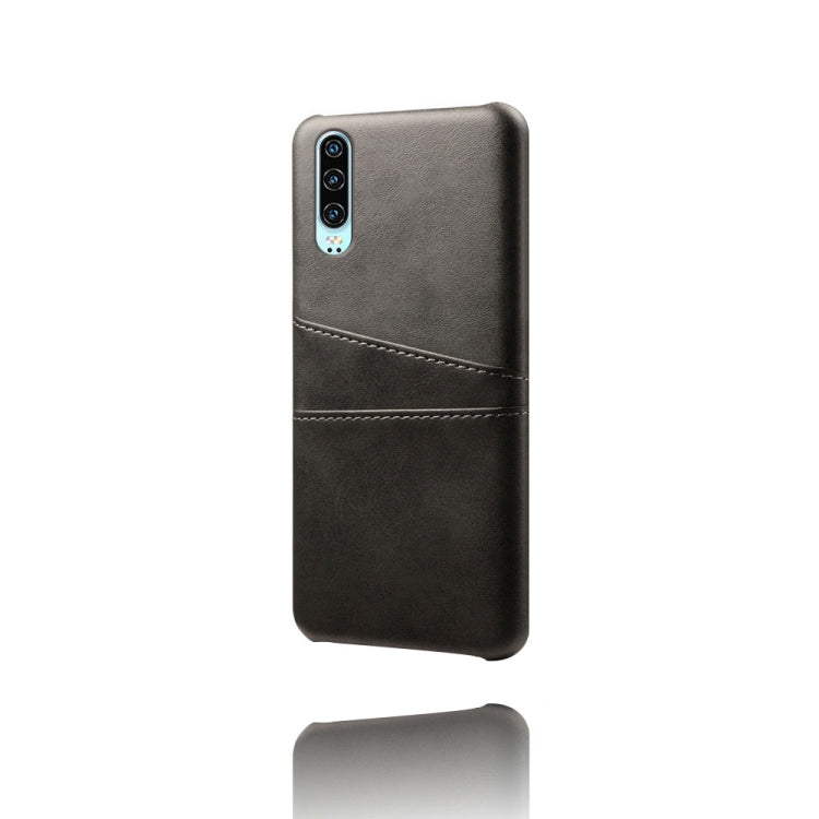 For Huawei P30 Calf Texture PC + PU Leather Back Cover Shockproof Case with Dual Card Slots