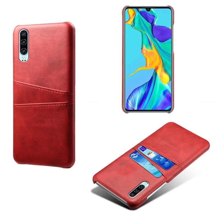 For Huawei P30 Calf Texture PC + PU Leather Back Cover Shockproof Case with Dual Card Slots