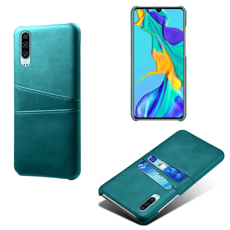 For Huawei P30 Calf Texture PC + PU Leather Back Cover Shockproof Case with Dual Card Slots