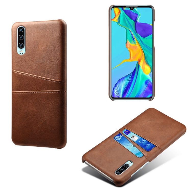 For Huawei P30 Calf Texture PC + PU Leather Back Cover Shockproof Case with Dual Card Slots