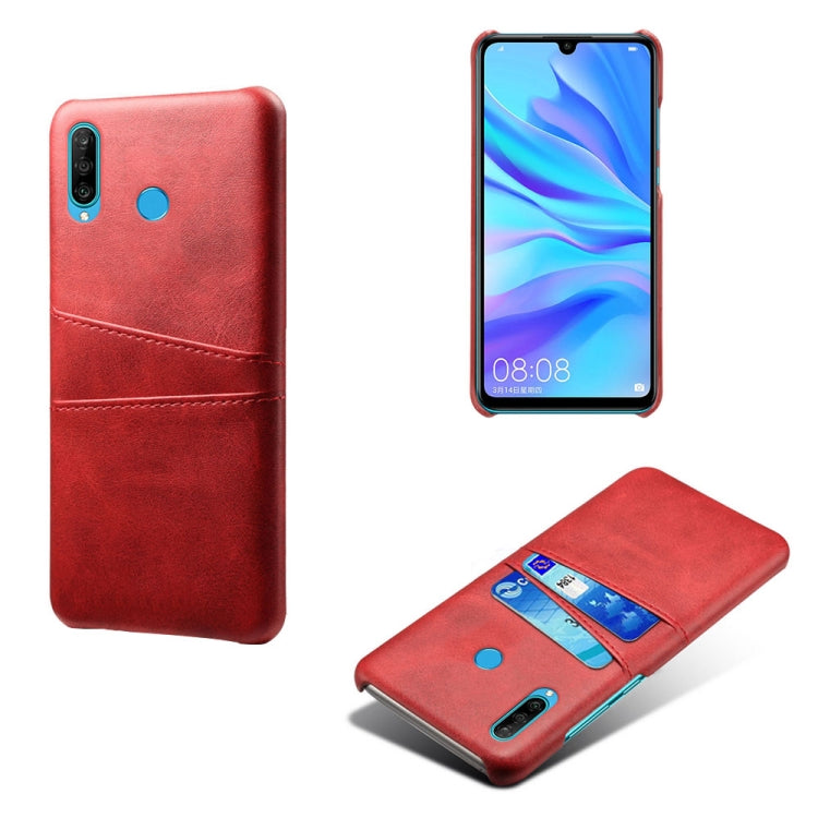 For Huawei P30 Lite Calf Texture PC + PU Leather Back Cover Shockproof Case with Dual Card Slots