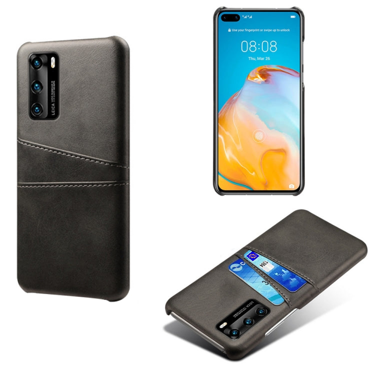 For Huawei P40 Calf Texture PC + PU Leather Back Cover Shockproof Case with Dual Card Slots
