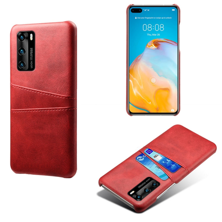 For Huawei P40 Calf Texture PC + PU Leather Back Cover Shockproof Case with Dual Card Slots