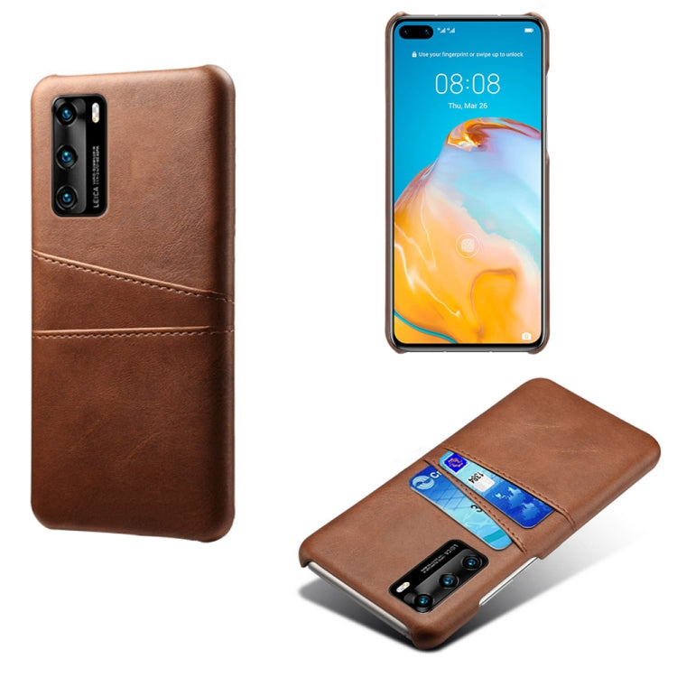 For Huawei P40 Calf Texture PC + PU Leather Back Cover Shockproof Case with Dual Card Slots