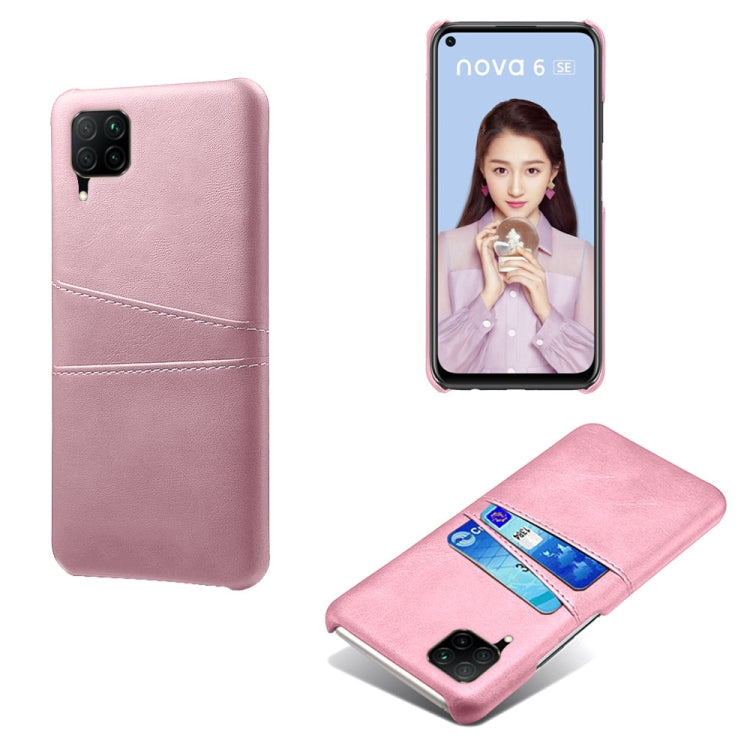 For Huawei P40 Lite Calf Texture PC + PU Leather Back Cover Shockproof Case with Dual Card Slots