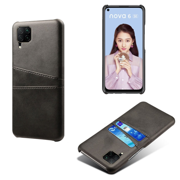 For Huawei P40 Lite Calf Texture PC + PU Leather Back Cover Shockproof Case with Dual Card Slots
