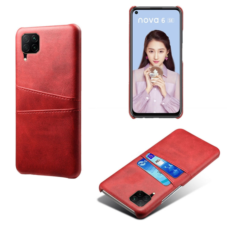 For Huawei P40 Lite Calf Texture PC + PU Leather Back Cover Shockproof Case with Dual Card Slots