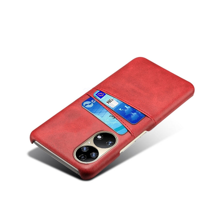 For Huawei P50 Calf Texture PC + PU Leather Back Cover Shockproof Case with Dual Card Slots
