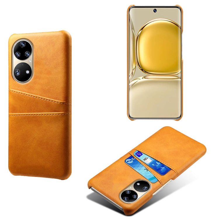 For Huawei P50 Pro Calf Texture PC + PU Leather Back Cover Shockproof Case with Dual Card Slots