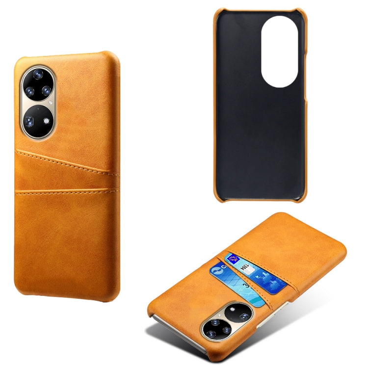 For Huawei P50 Pro Calf Texture PC + PU Leather Back Cover Shockproof Case with Dual Card Slots