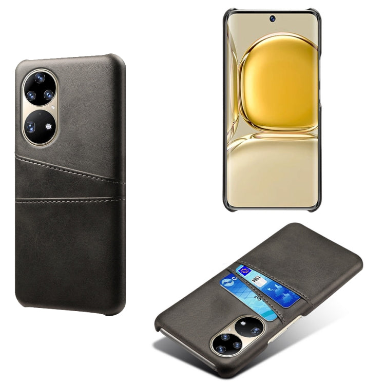 For Huawei P50 Pro Calf Texture PC + PU Leather Back Cover Shockproof Case with Dual Card Slots