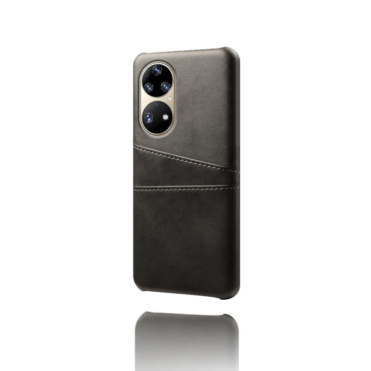 For Huawei P50 Pro Calf Texture PC + PU Leather Back Cover Shockproof Case with Dual Card Slots